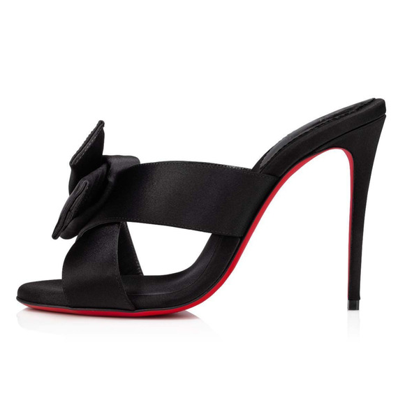Christian Louboutin Matricia 100 Black Satin Bow Backless Sandal Heel Pump 36 - Picture 3 of 12